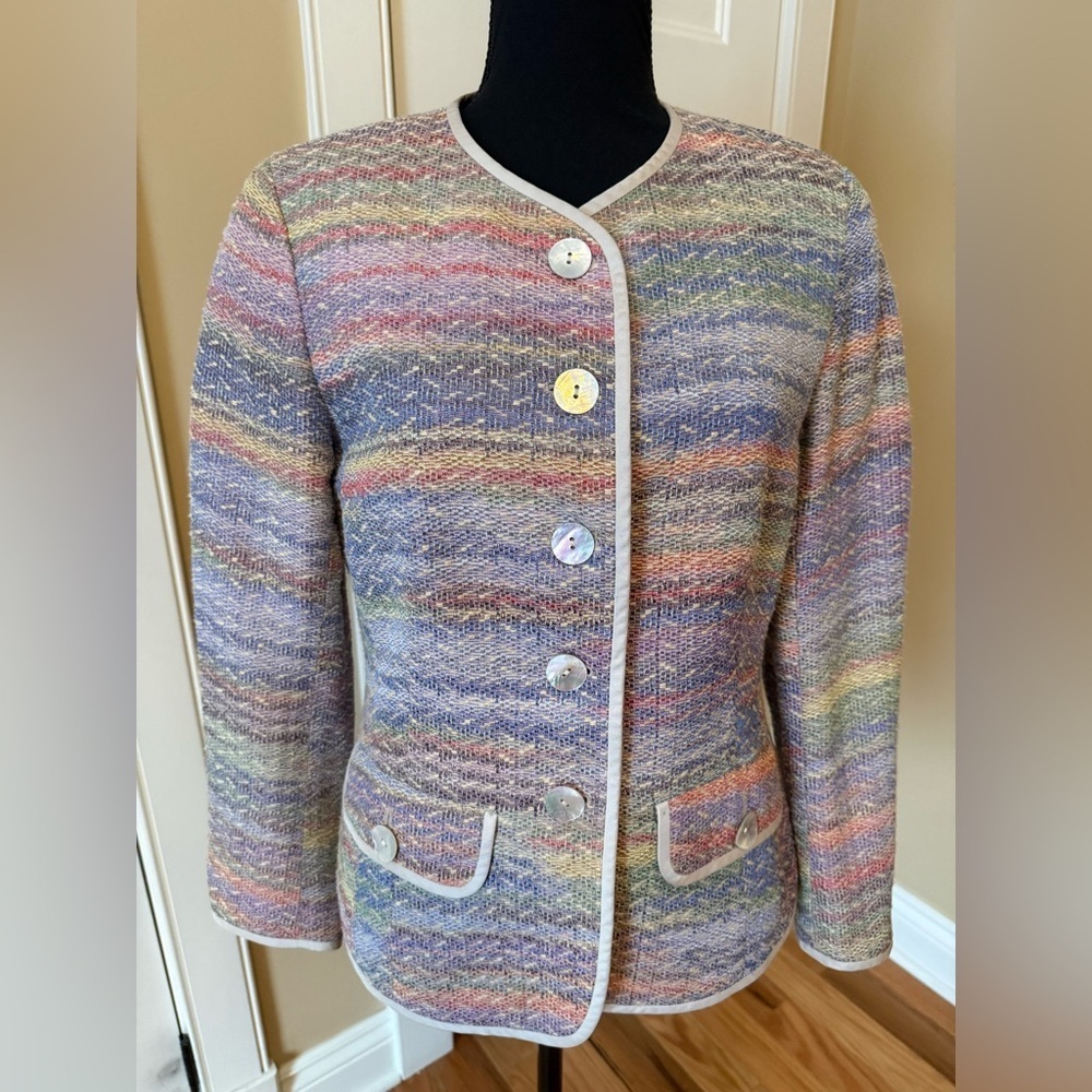 Lafayette 148 Jacket Blazer Pink Green Yellow Cotton Blend Women’s Size 6